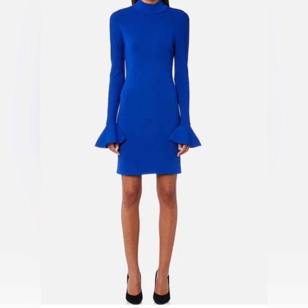 Michael Kors Royal Blue Long-Sleeve Midi Dress with Flared Cuffs